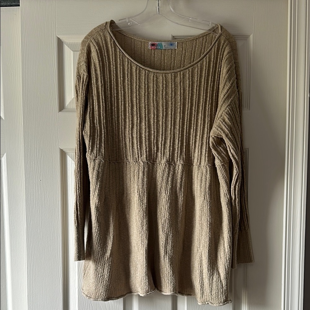 Free People Beige Ribbed Sweater